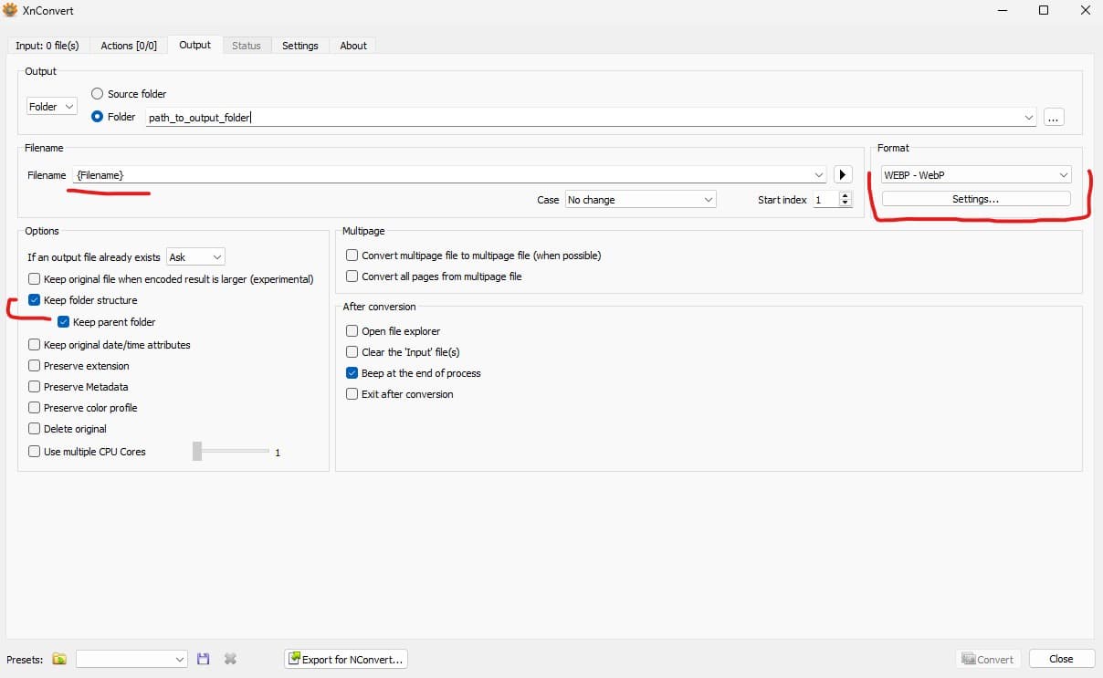 XnConvert output settings